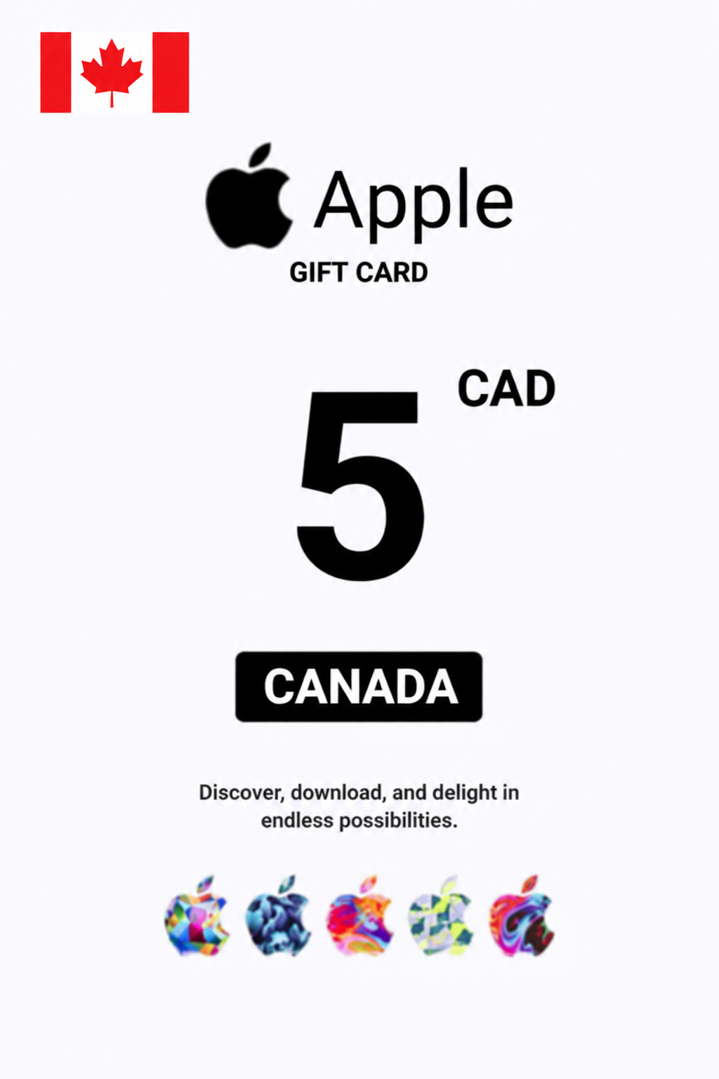 Carte cadeau Apple iTunes 5 CAD — code iTunes — Canada