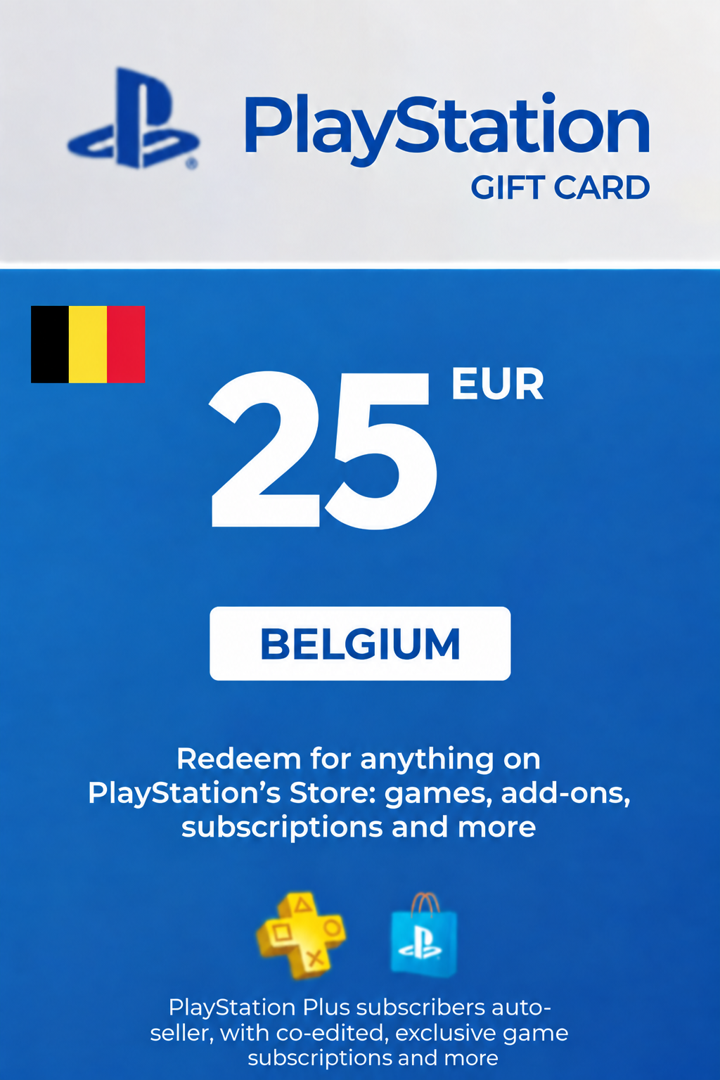 Carte cadeau PlayStation Network 25 EUR — code PSN — Belgique