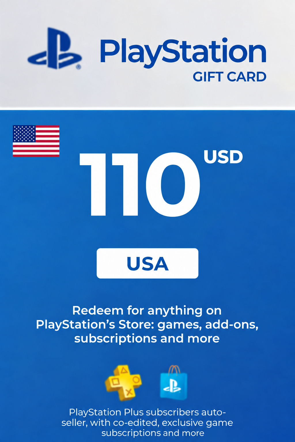 Carte cadeau PlayStation Network 110 USD — code PSN — États-Unis