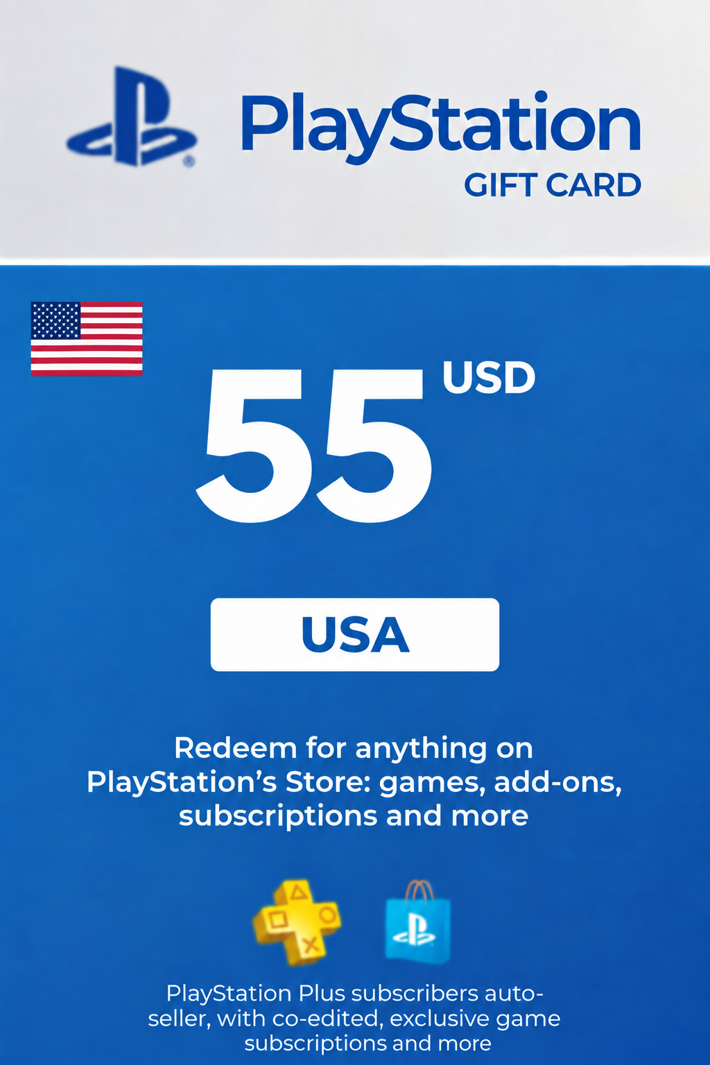 Carte cadeau PlayStation Network 55 USD — code PSN — États-Unis