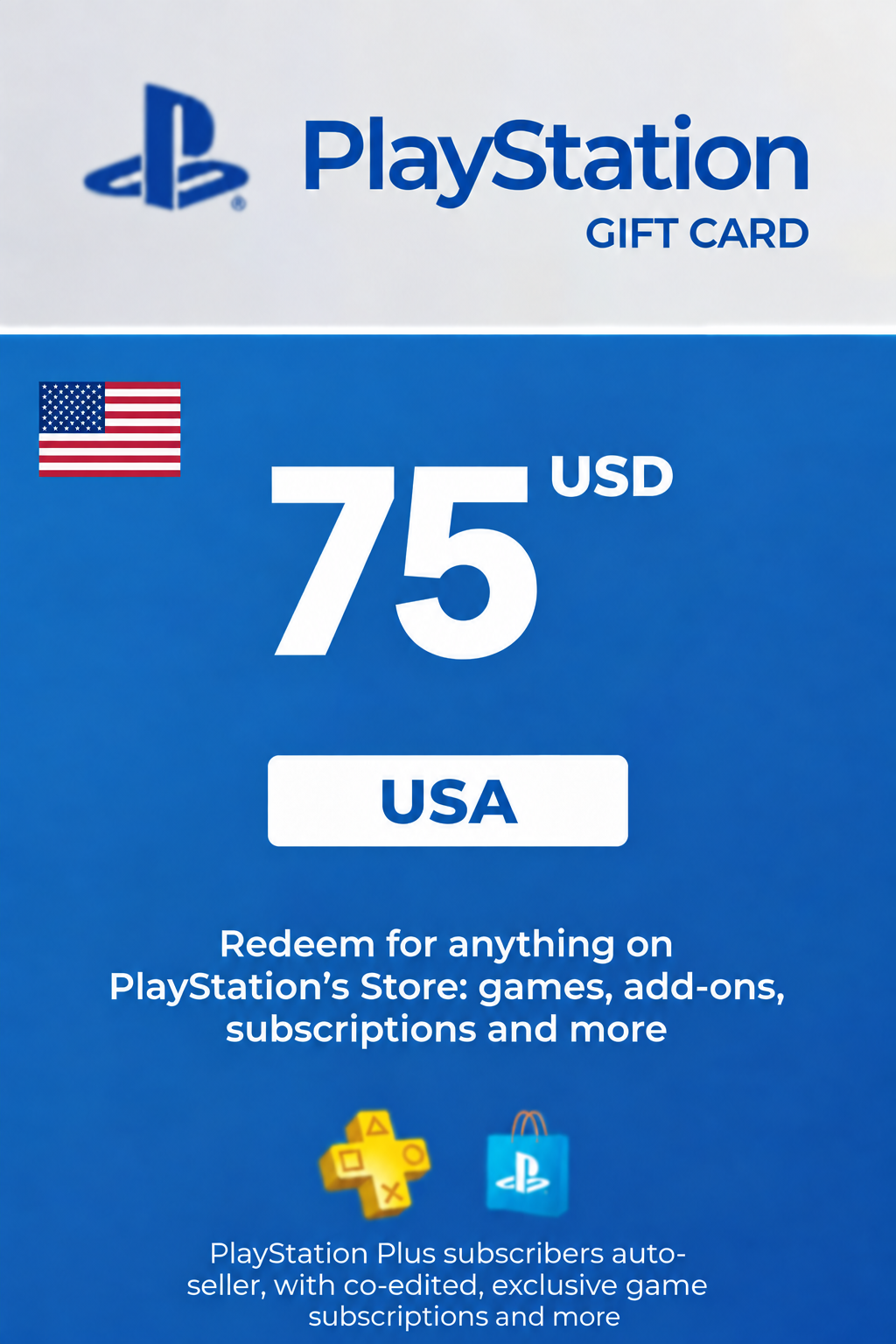Carte cadeau PlayStation Network 75 USD — PSN États-Unis