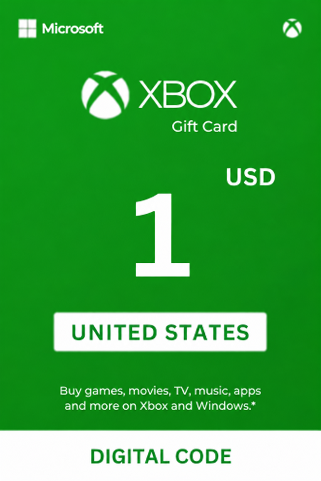 Carte cadeau Xbox Live 1 USD — États-Unis